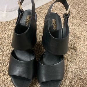 Black wedge target heels